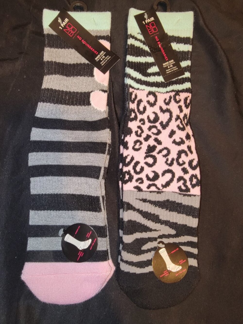 Nobo Cushion Sport Crew Socks Animal Print Black Pink Stripe Polka Dot Shoe 4-10